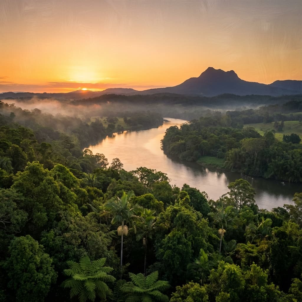 Northern Rivers landscape with Richmond River at golden sunset